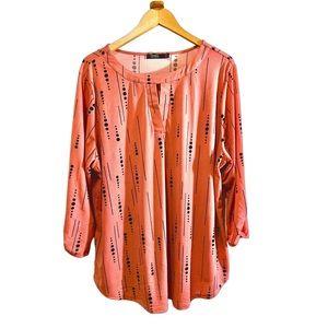 Pink & Black Dot 3/4 sleeve Keyhole Blouse✨Plus Size 3x/24W✨ cute for office